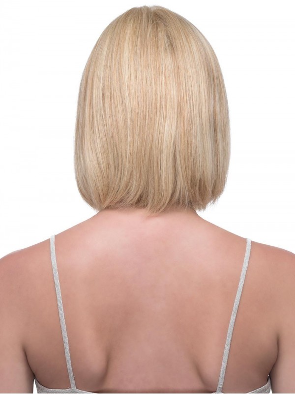 Blonde 30 Cm Rechte Kinlengte 100% Handgebonden Pruiken Van Echt Haar Zonder Pony