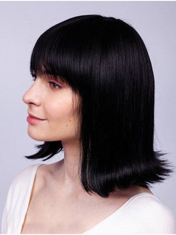 Remy Menselijk Haar Met Pony Capless 30 Cm Medium Pruiken Trendy