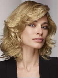 Schouderlengte Lace Front Krullende Bobs Blonde Pruik Van Echt Haar