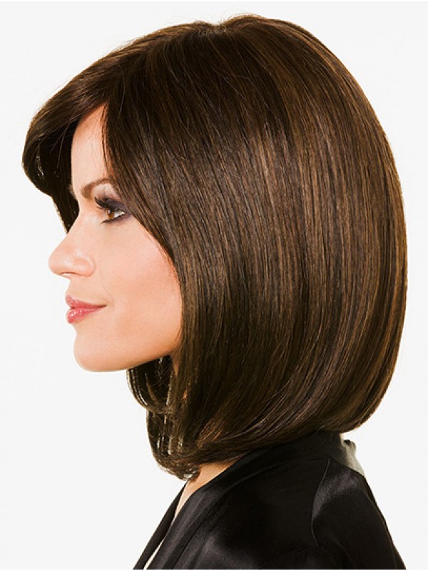 Schouderlengte 100% Handgebonden Rechte Bobs Bruine Pruiken Van Echt Haar Voor Dames