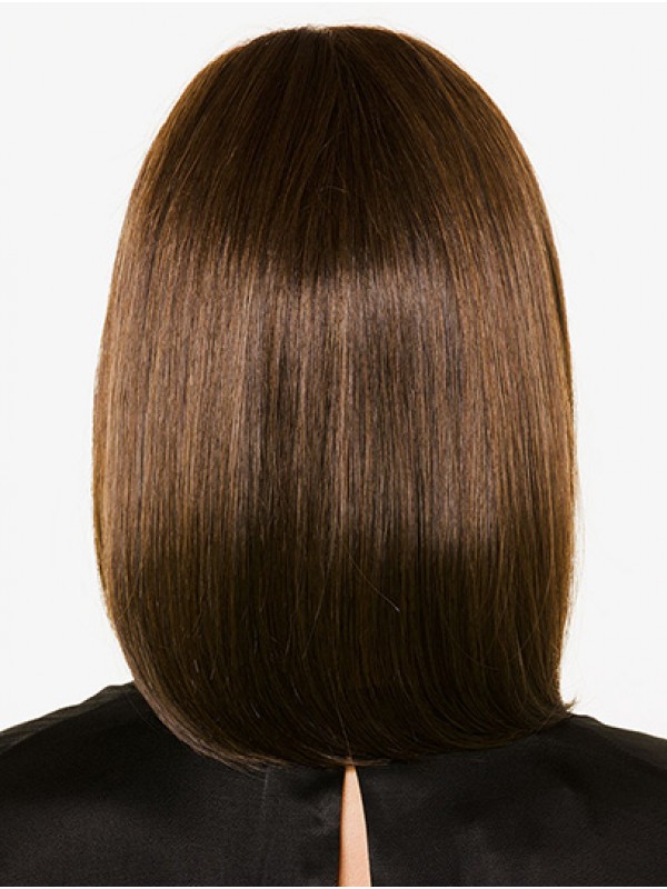 Schouderlengte 100% Handgebonden Rechte Bobs Bruine Pruiken Van Echt Haar Voor Dames