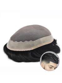 8 "X 10" Fijn Mono-Toupetje Voor Mannen Menselijk Haarsysteem Lace Poly Skin Npu Rond Herenpruiken Haarstukken Voor Mannen