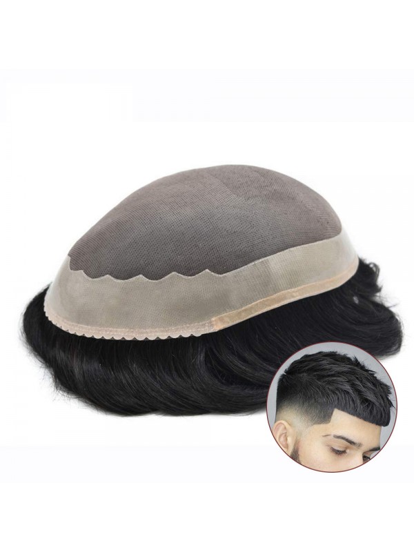 8 "X 10" Fijn Mono-Toupetje Voor Mannen Menselijk Haarsysteem Lace Poly Skin Npu Rond Herenpruiken Haarstukken Voor Mannen
