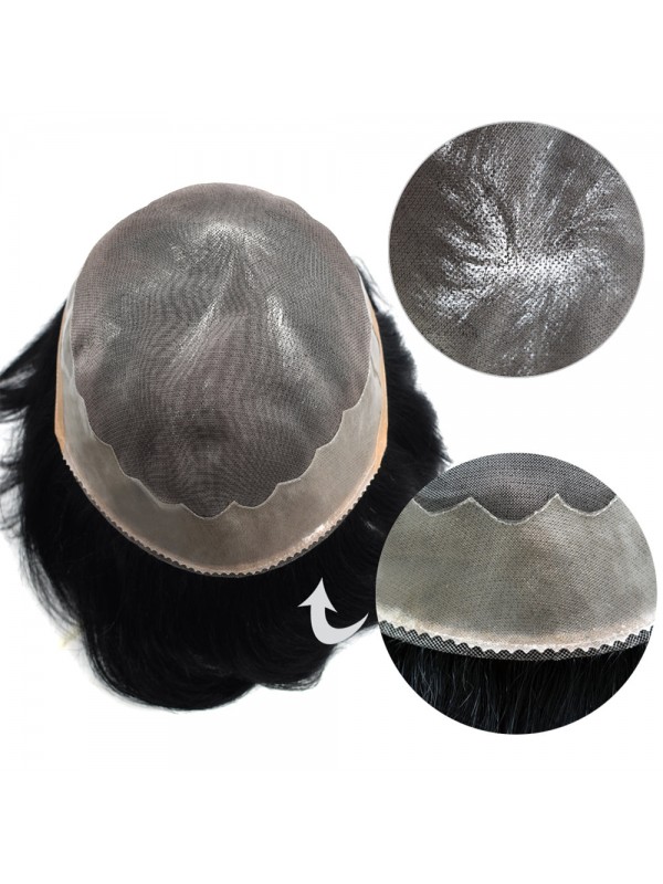 8 "X 10" Fijn Mono-Toupetje Voor Mannen Menselijk Haarsysteem Lace Poly Skin Npu Rond Herenpruiken Haarstukken Voor Mannen