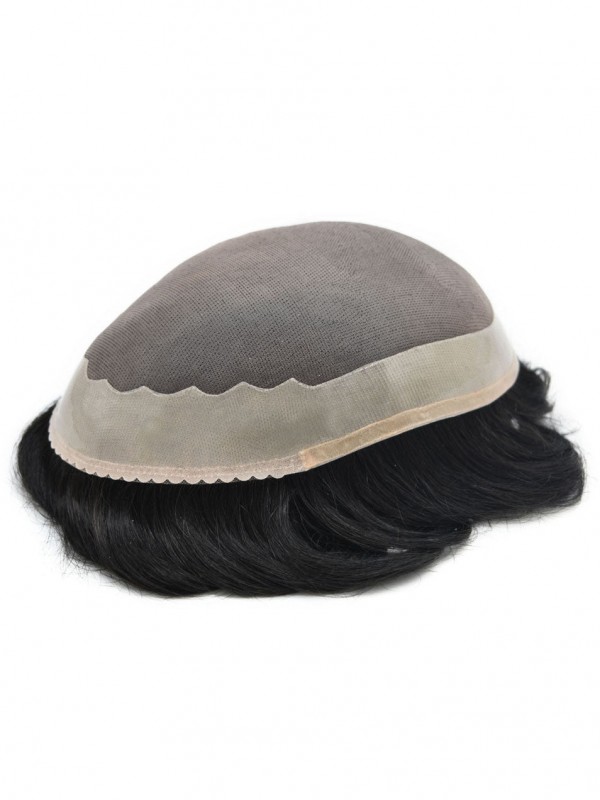 8 "X 10" Fijn Mono-Toupetje Voor Mannen Menselijk Haarsysteem Lace Poly Skin Npu Rond Herenpruiken Haarstukken Voor Mannen