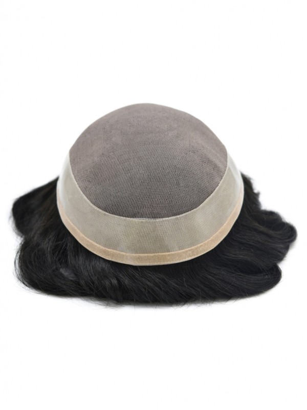 8 "X 10" Fijn Mono-Toupetje Voor Mannen Menselijk Haarsysteem Lace Poly Skin Npu Rond Herenpruiken Haarstukken Voor Mannen