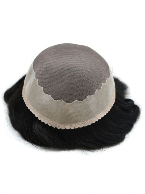 8 "X 10" Fijn Mono-Toupetje Voor Mannen Menselijk Haarsysteem Lace Poly Skin Npu Rond Herenpruiken Haarstukken Voor Mannen