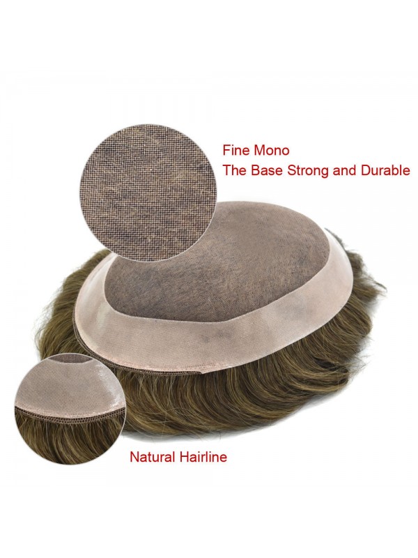 8 "X 10" D7-3 Heren Toupetje Fijn Mono Lace Haarvervangingssysteem Poly Coating Rond Units Pruiken