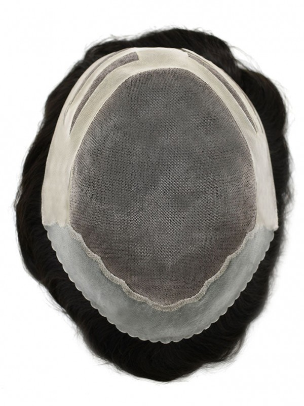 8 "X 10" Toupetje Voor Heren Met Franse Vetersluiting Fijn Mono-Haarstukje Poly Skin Natural Hair Systems