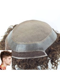 8 "X 10" Donkerblonde Afro Culy Mono Top Pu Perimeter En Lace Front Heren Toupetjes