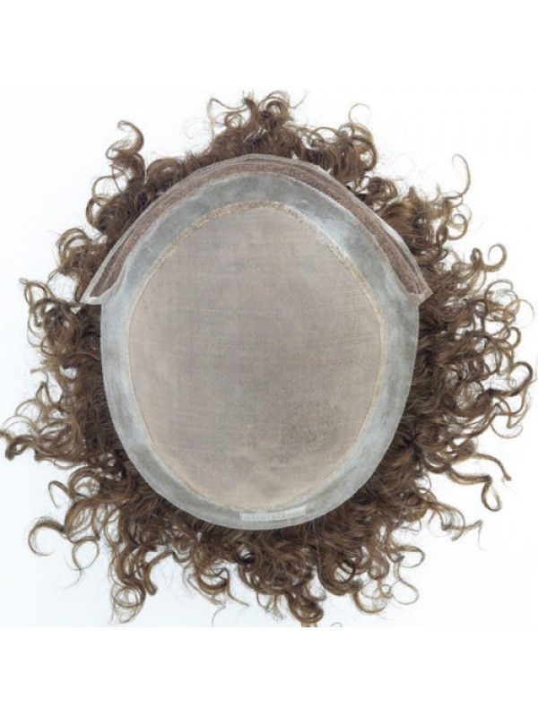 8 "X 10" Donkerblonde Afro Culy Mono Top Pu Perimeter En Lace Front Heren Toupetjes