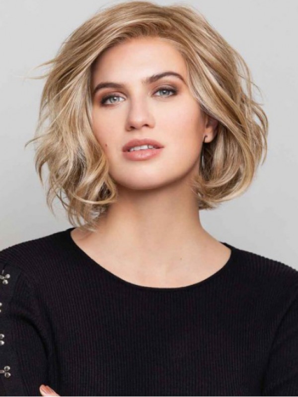 Elegante Bobs 10" Blond Golvend Natuurlijk Haar Lace Front Pruiken