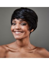 Korte Afro-haar Rechte Kaploze Pruiken Van Echt Haar