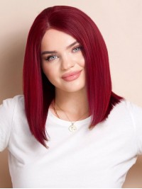 Beste 12" Lace Front Kersenrode Menselijke Haarpruiken