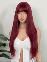 Pruik Voor Dagelijks Feest Cosplay Met Pony Lange Rechte Wijnrode Pruiken Van Echt Haar