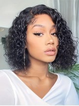 Krullende Lace Front Pruiken 12" Bob Menselijk Haar Pruik