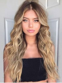 Middelste Deel Lange Ombre Capless Blonde Golvende Pruiken Van Echt Haar