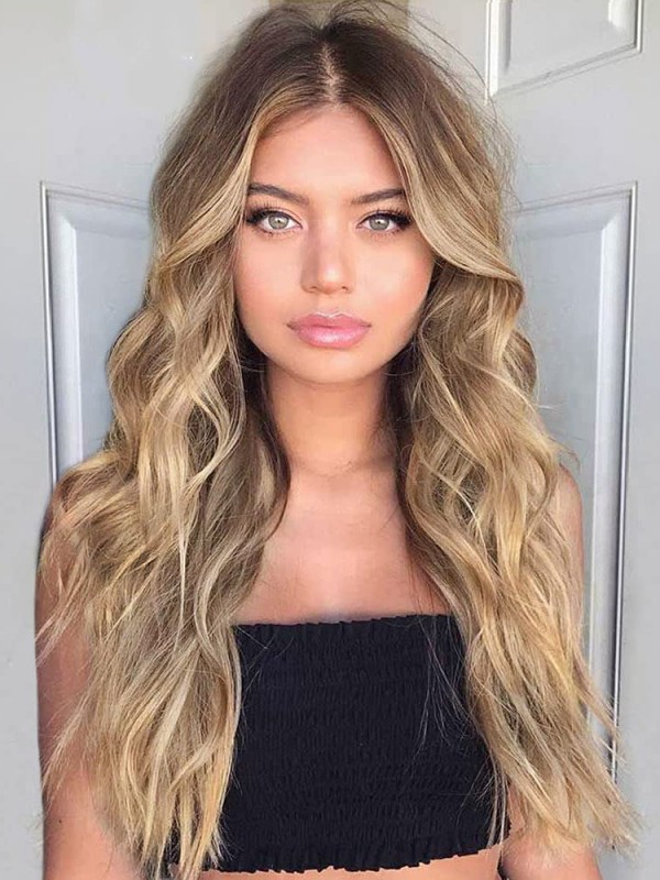 Middelste Deel Lange Ombre Capless Blonde Golvende Pruiken Van Echt Haar