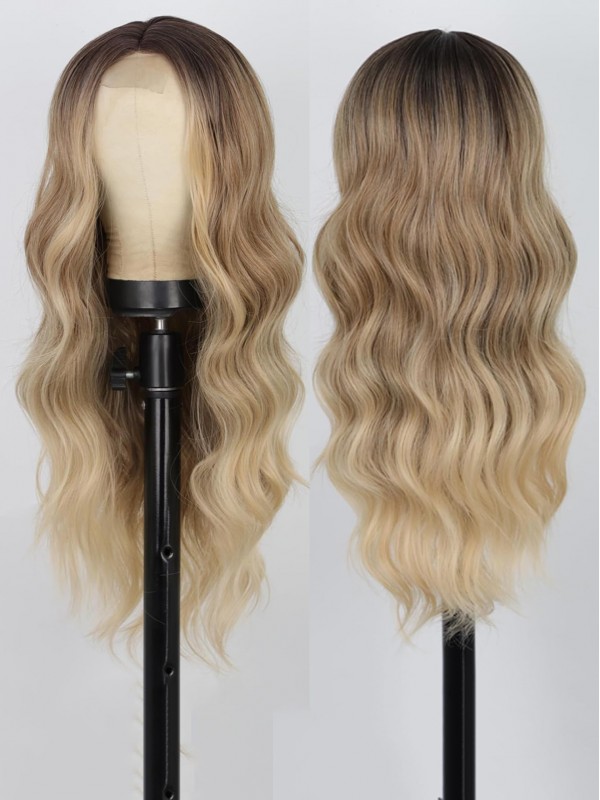 Middelste Deel Lange Ombre Capless Blonde Golvende Pruiken Van Echt Haar