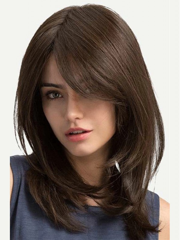 16" Rechte Full Lace Menselijke Haarpruiken Met Pony