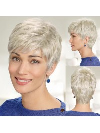 Zilverwitte Korte Pixie Menselijke Haarpruiken Met Pony