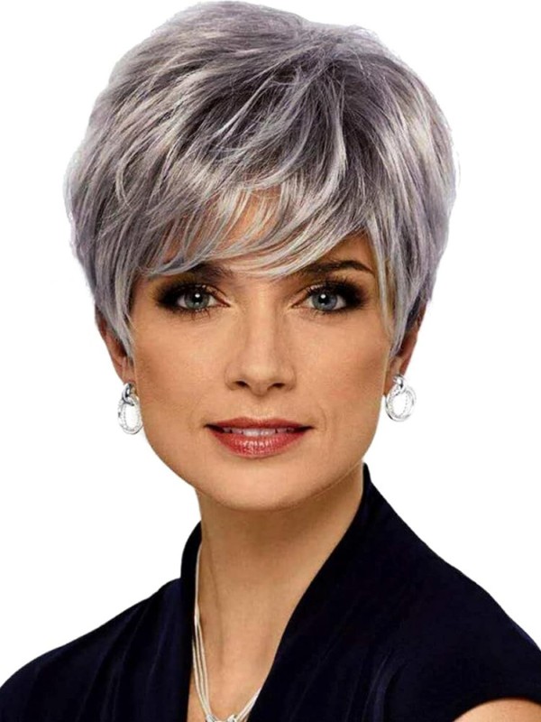 Elegante Grijze Pixie Cut Capless Pruik