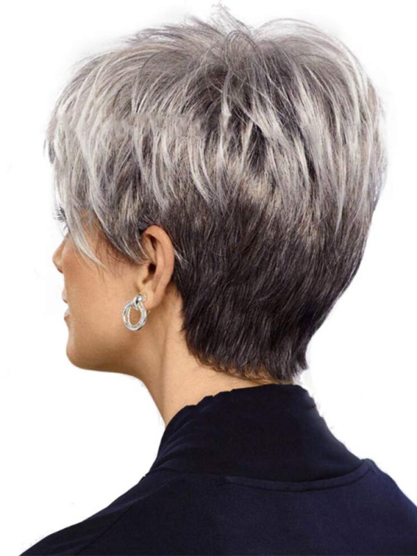 Elegante Grijze Pixie Cut Capless Pruik