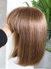 Klassieke 12" Bruine Lace Front Remy Menselijke Haarpruiken Met Pony