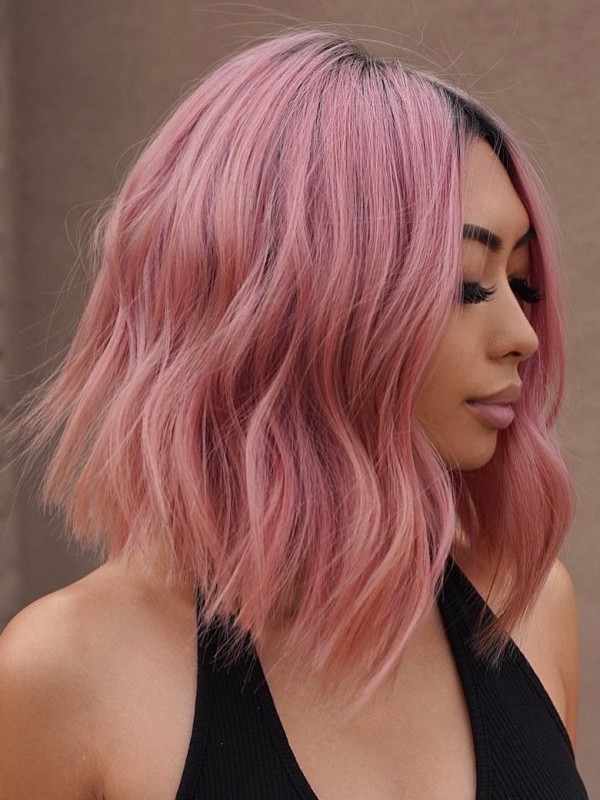 Middenscheiding Full Lace Roze Pruik Menselijk Haar