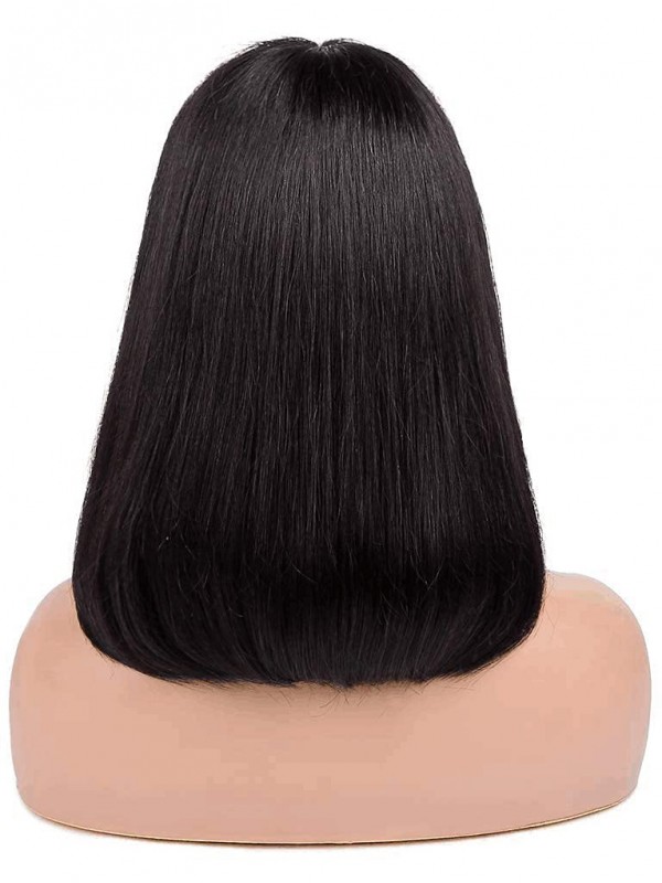 Natuurlijke Kleur Korte Bob Met Pony Menselijk Haar Pruiken Voor Zwarte Vrouwen