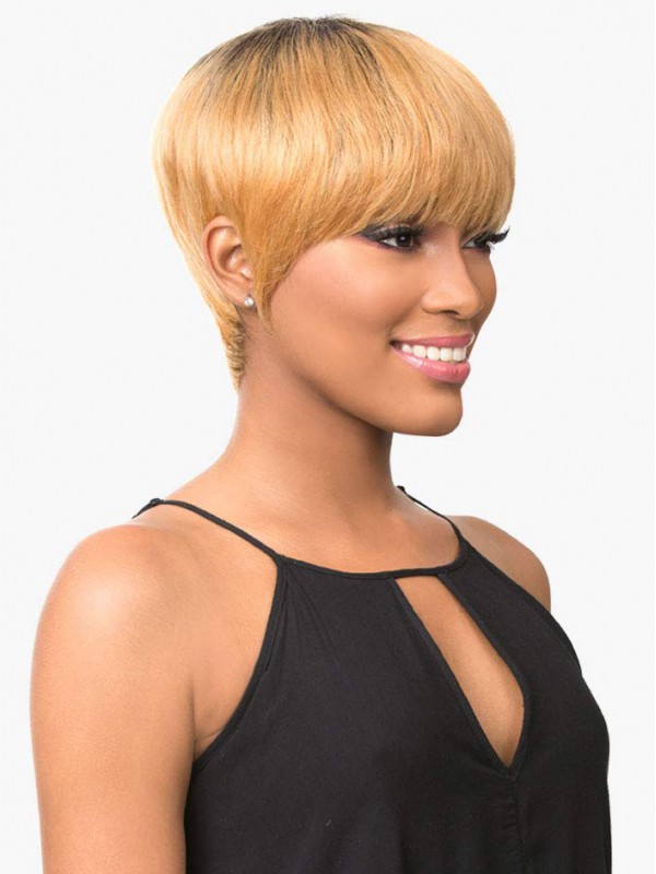 Rechte Pixie Cut Menselijk Haar Pruiken Met Pony