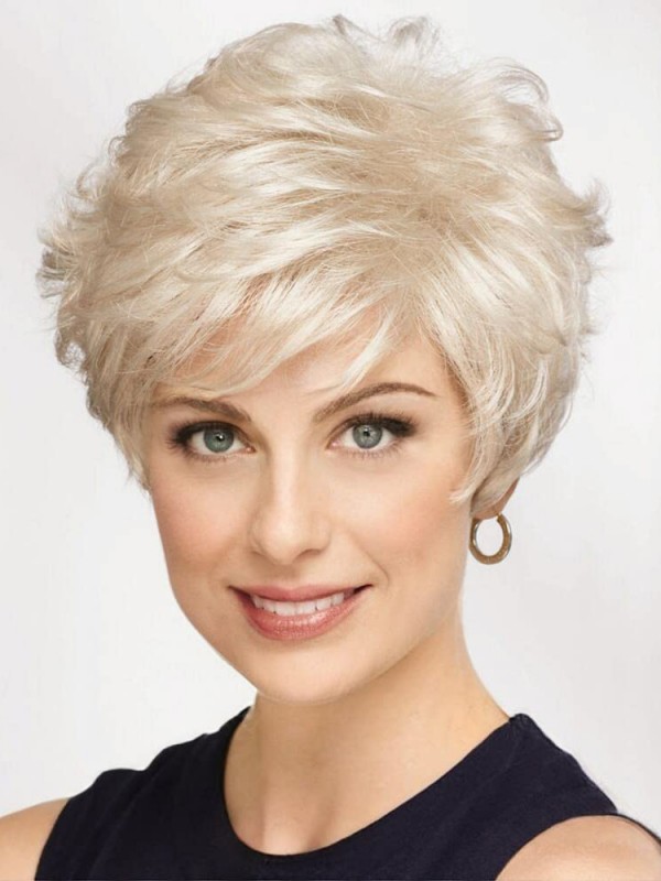 Korte Platinablonde Pruik Van Echt Haar Met Pony
