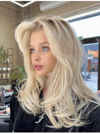 Lange 16" Front Lace Wigs Gelaagde Platina Blonde Pruik Menselijk Haar