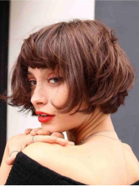 Korte Rechte Bobs 8" Bruine Pruiken Met Pony's Van Echt Haar