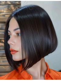 Zwarte Bob Capless Echt Menselijk Haar Pruiken 10" Kinlengte Rechte Pruiken