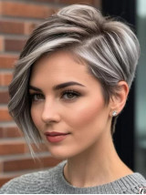 Korte Kantpruiken Ombre/2-Kleurig Zonder Pony Pruiken Van Echt Haar