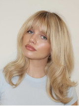 Middelblonde Pruik 14" Zonder Kap Remy Haar Met Pony Steile Pruiken