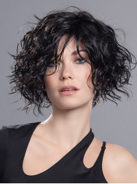 Black Krullen Bob Lace Front Kin Lengte Pruiken