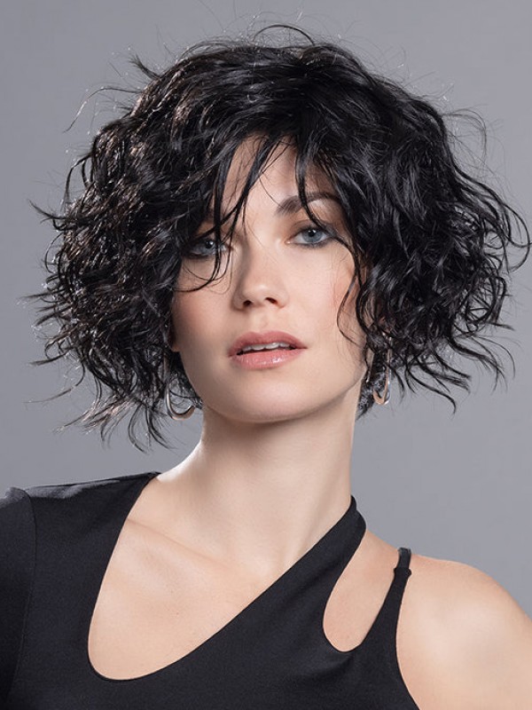 Black Krullen Bob Lace Front Kin Lengte Pruiken