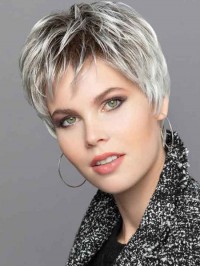 Dames Capless Pruiken Boycuts 6 "Grijze Rechte Synthetische Pruiken