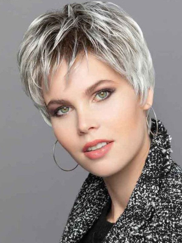 Dames Capless Pruiken Boycuts 6 "Grijze Rechte Synthetische Pruiken