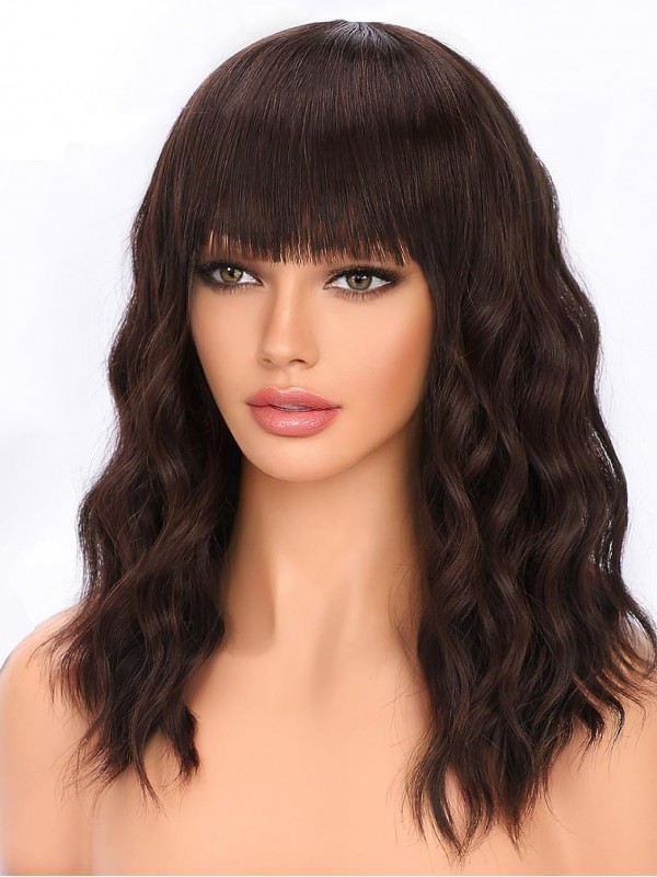 Charmante 16" Chocoladebruine Bob Golvende Synthetische Pruiken