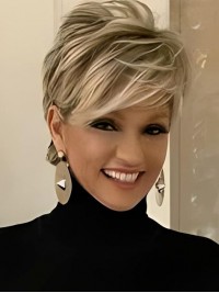 Pixie Gelaagde Korte Blonde Gemengde Bruine Synthetische Pruiken