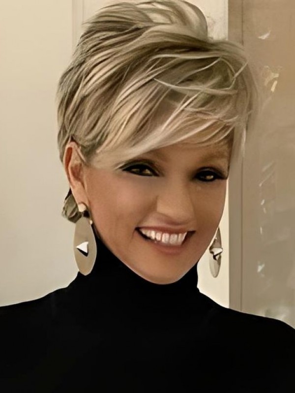 Pixie Gelaagde Korte Blonde Gemengde Bruine Synthetische Pruiken