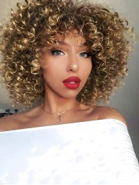 12" Klassieke Krullende Bruine Gemengde Blonde Synthetische Pruiken