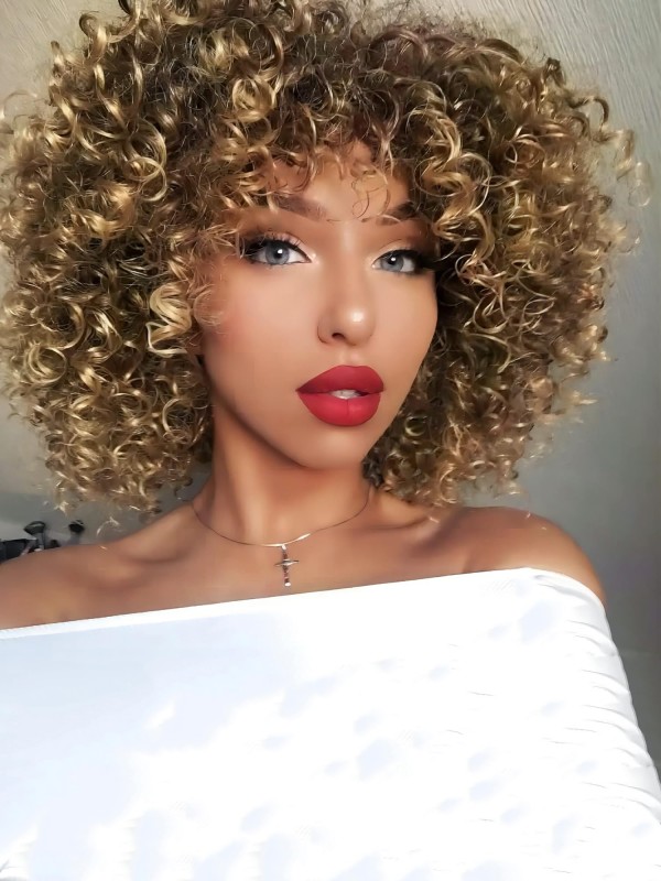 12" Klassieke Krullende Bruine Gemengde Blonde Synthetische Pruiken