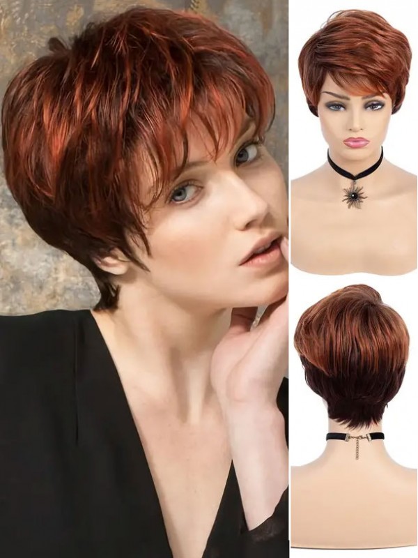 Natuurlijke Korte Pixie Cut Pruik Met Pony Synthetische Pruiken
