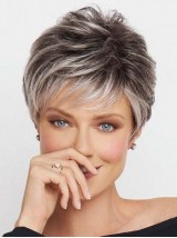 Trendy 6" Lace Front Grijze Pixie Synthetische Pruiken