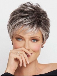 Trendy 6" Lace Front Grijze Pixie Synthetische Pruiken