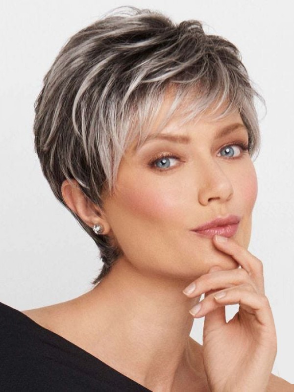 Trendy 6" Lace Front Grijze Pixie Synthetische Pruiken